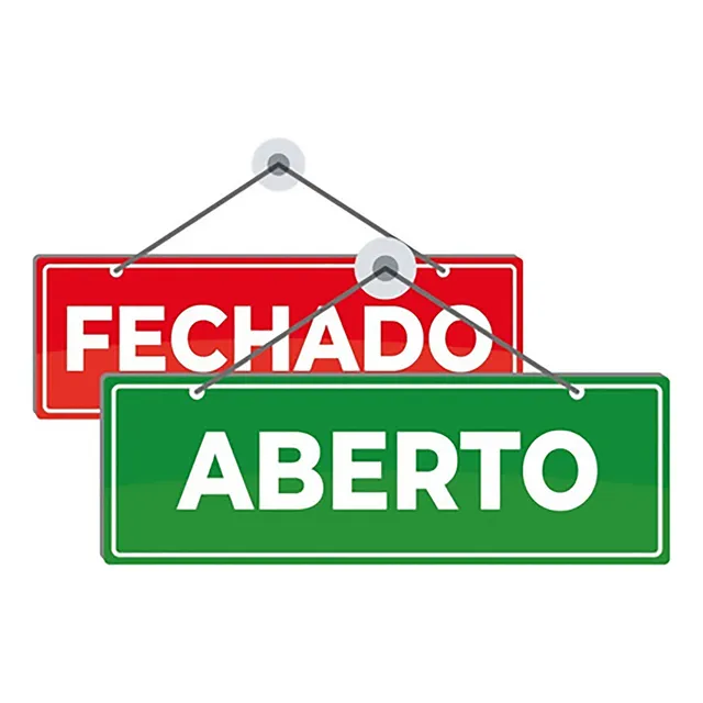 Plaquinha Aberto/ Fechado Para Comércio Loja Cordão Ventosa