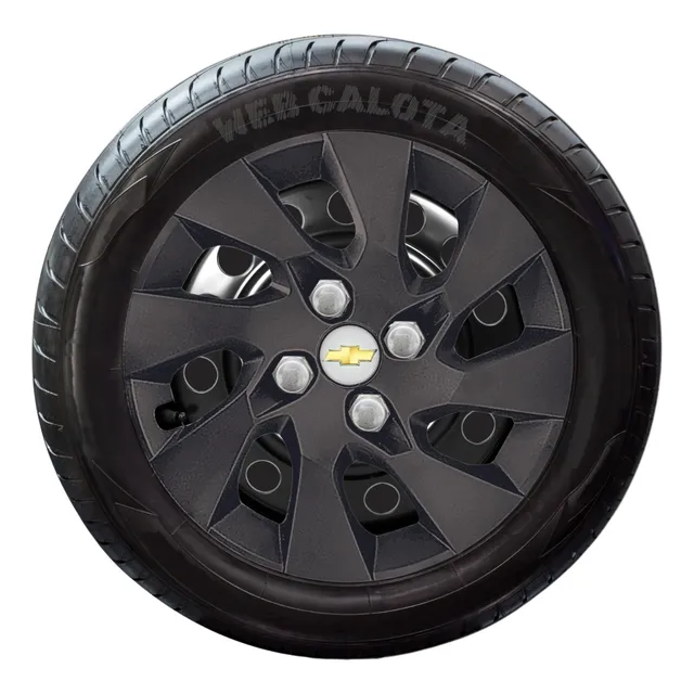 Jogo 4 Calota Onix Prisma Montana Fosca Grafite Preta Aro 14