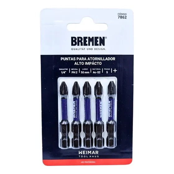 Set Puntas Atornillador Impacto Bremen Ph2 X 50mm 5u 7862