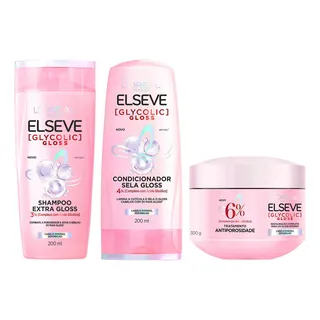 Kit Elseve Glycolic Gloss Shampoo + Cond + Måscara Loréal Kit Elseve Glycolic Gloss Shampoo + Cond + Måscara Loréal