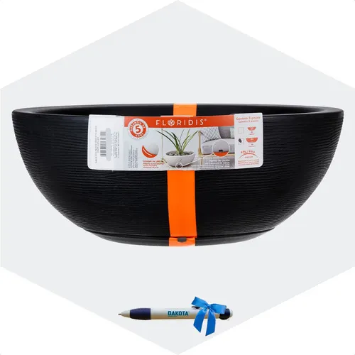 Maceta Bowl Floridis Amsterdam 44x19 Simil Piedra + Plato Negro