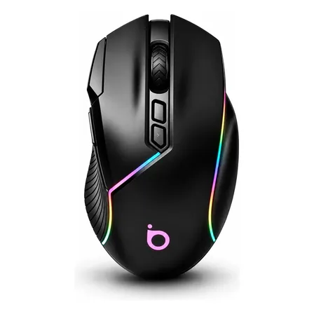 Mouse Gamer Sem Fio RGB, Bluetooth Mouse 12800 DPI Recarregável Programáveis Para PC Mac, Preto