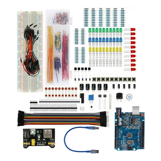 Jebhanne Kit Arduino Componentes Electronicos Uno R3 Atmega328 Smd Con Cable Usb Compatible Raspberry Pi Placa Electronica Protoboard Resistencias Led