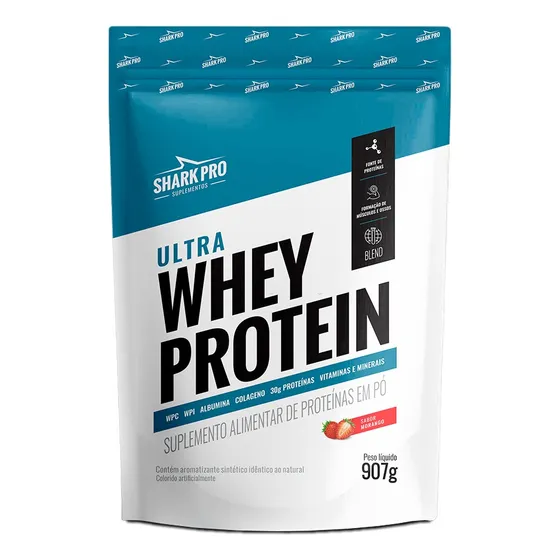 Ultra Whey Protein Refil 907g Iso Concentrado Colagen Albumi Sabor Morango