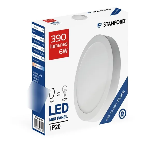 Panel Led Redondo Sobrepuesto (fría) 6 Watts