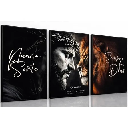 Quadro Decorativo Salmo 23 Jesus Leão Judá Religioso 120x60 Marrom Preto
