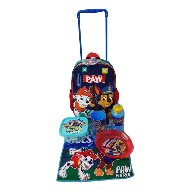 Set Completo Paw Patrol,mochila Ruedas Azul Y Rosa, Patrulla