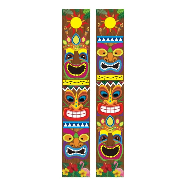 Set Decoración Cumpleaños Cartel Hawaiano Tiki Totem Aloha