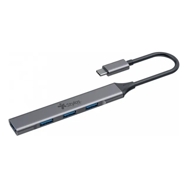 Hub Usb Stylos Stcbhub42g 4 Puertos Tipo C Color Gris Oscuro