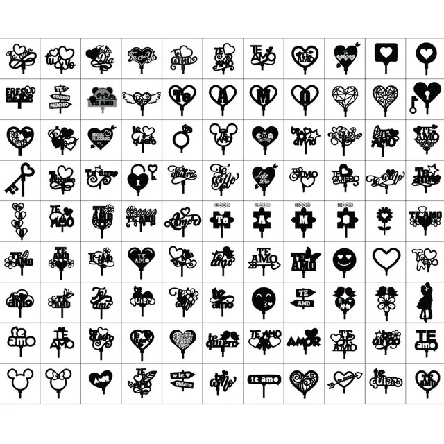 100 Vectores De Amor Para Cake Toppers (corte Por Láser)