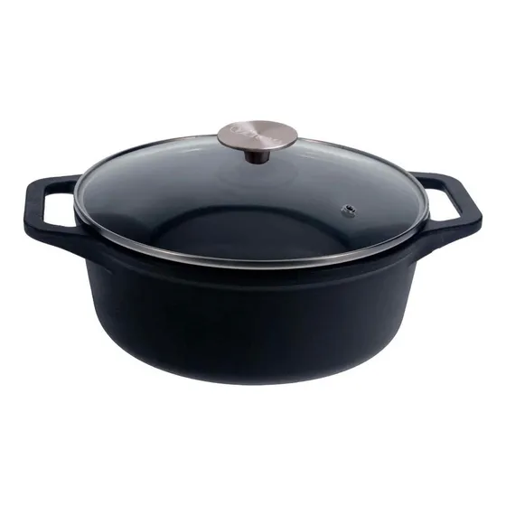 Olla De Hierro Fundido Esmaltada Victoria® 3.8 L Tapa Vidrio Color Negro