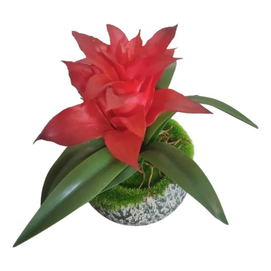 Arranjo Bromélia Artificial Toque Real Vaso Decoração Luxo