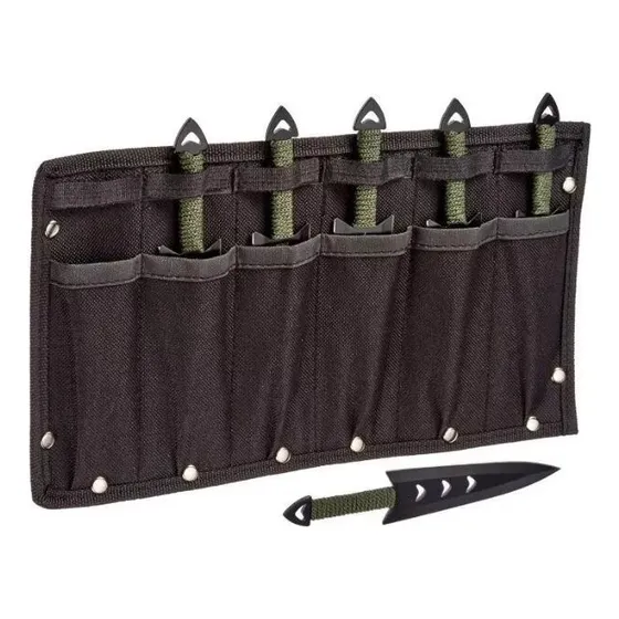Kit 6 Facas Para Arremesso Estilo Kunai + Coldre Perna Cor Preto