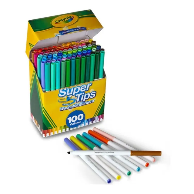 100 Plumones Crayola Marcadores Delgados Lavables Super Tips