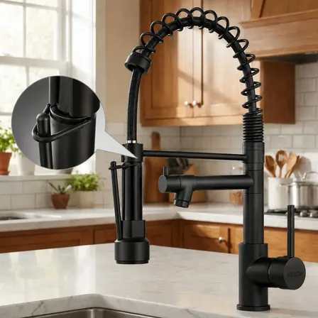 Torneira Gourmet Cozinha Monocomando Aço Inox 304 Preto Fosco 360° 2 Saídas de Água com Pulverizador