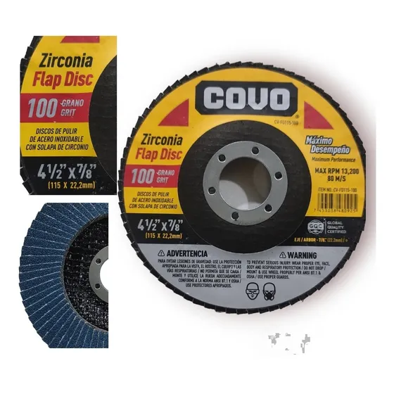 Disco Flap 4 1/2 Grano 100  De Zirconio Pack De 3 Covo 