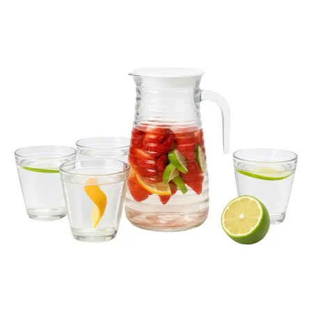 Conjunto 4 Copos Vidro 220ml E Jarra Vidro 800ml - Suco Agua Transparente