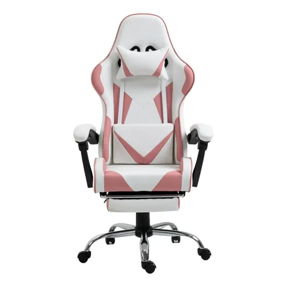 Silla Escritorio Pc Gamer Reforzada Ph Import Clipper GF8032-5 Color Rosa y Blanca Tapizado Cuero Sintético
