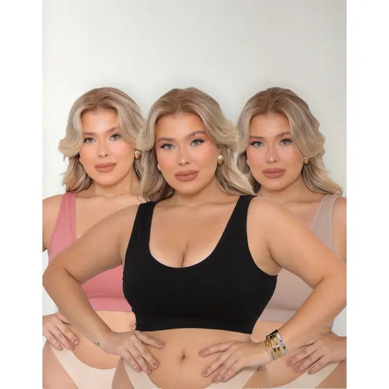 Kit 3 Sutiã Plus Size Alça Reforçada Básico Microfibra
