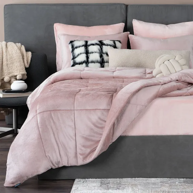 Set Edredón Invernal Matrimonial Esquimal + Fundas De Almohada + Sábana De Cajón, Rosa-rosa Claro