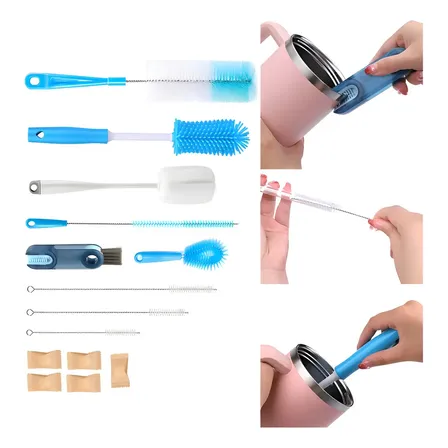 Kit De 14 Pças Silicone Lava Mamadeira Copos Espuma Macia Azul-celeste