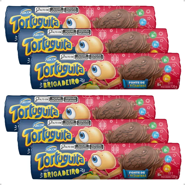 Biscoito Bolacha Recheada Tortuguita Brigadeiro 120g 6un