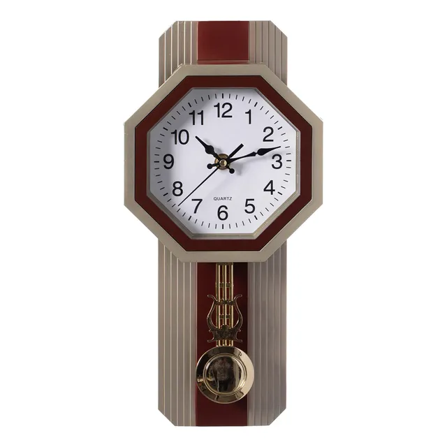 Reloj Pared Plastico Pendulo Madera Redonda Beige Para Sala