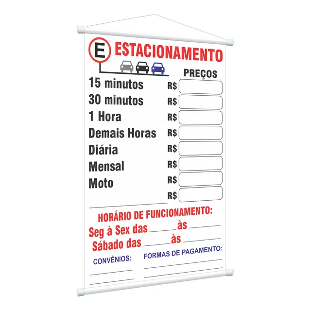 Banner Tabela De Preços Estacionamento Escreve E Apaga