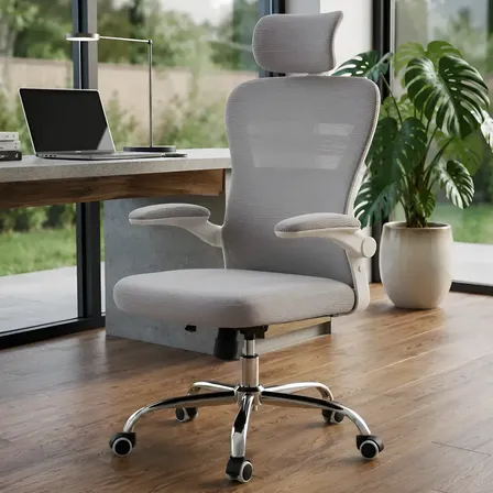 Cadeira Escritório Presidente Ergonômica Reclinável Mesh Cinza Tecido Mesh