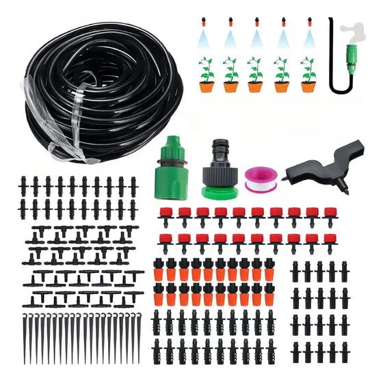 Sistema De Riego Por Goteo Y Aspersión Para Jardín Kit 165 Kit de riego a gota, Sistema de dirrigación de jardín, micro riego automático, kit para jardín, paisaje, tierra, plantas y flores