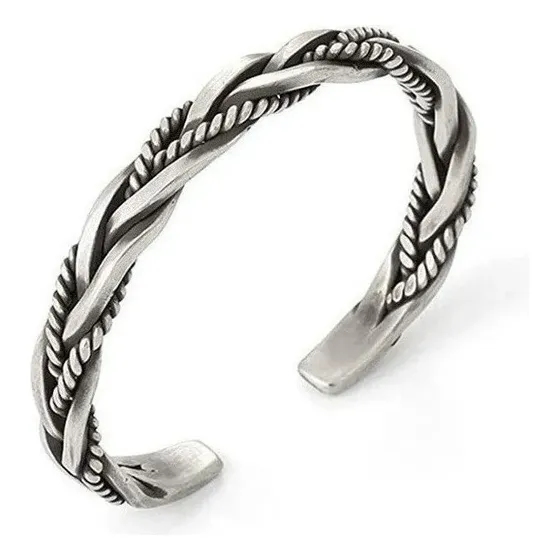 Hombres 925 Plata Hecha A Mano Trenzado Aberto Brazalete