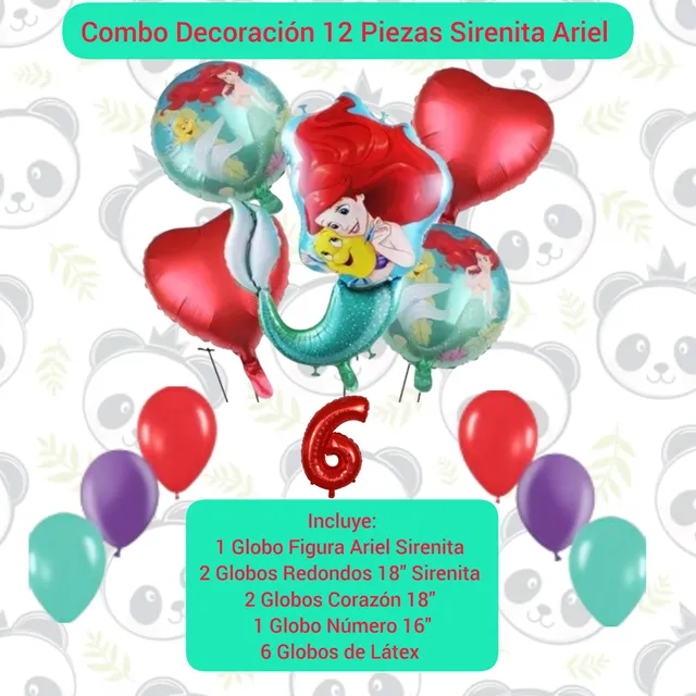 Set 12 Globos Decoración Cumpleaños Princesa Ariel Sirenita 