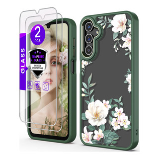 Funda P/samsung A25+protectores De Vidrio Flores Verde Funda P/samsung A25+protectores De Vidrio Flores Verde