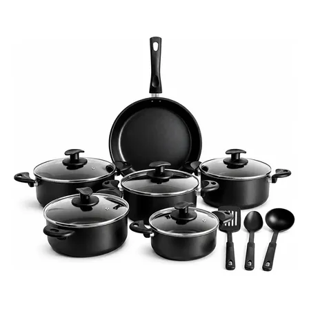 Jogo De Panelas Antiaderente 9 Peças Aluminio Teflon Preto Preto