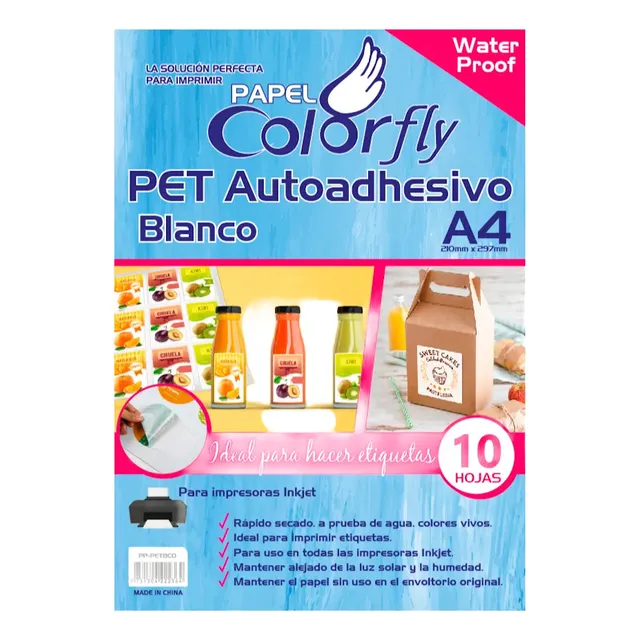 Papel Fotografico Pet Autoadhesivo Resistente Al Agua A4 X10