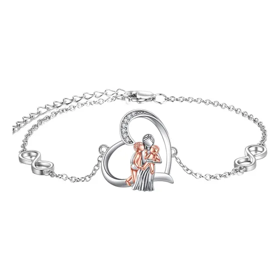 Pulsera Plata Ley 925 Mamá Dos Hijos Mujer Joya Regalo
