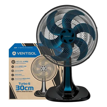 Ventilador De Mesa Turbo 6 Pás 30cm Azul Ventisol 30 Cm 60 Hz Preto 127v Plástico