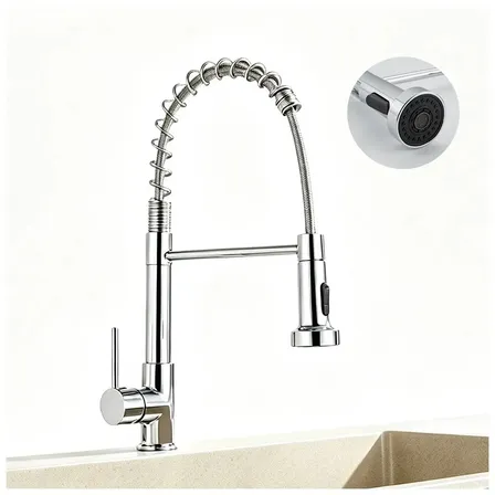Torneira Cozinha Gourmet 360° Giratória Flexível - Misturador Monocomando Bancada com Mangueira Retrátil 2 Funções de Jato Água Fria e Quente Aço Inoxidável Cromado Ideal para Pia