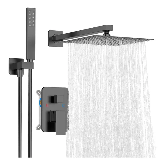 Regadera Ducha 25cm Negra Con Mano