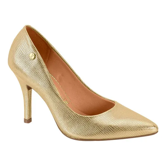 Zapato Scarpin Vizzano Dorado Dama Confort Taco Alto Fino