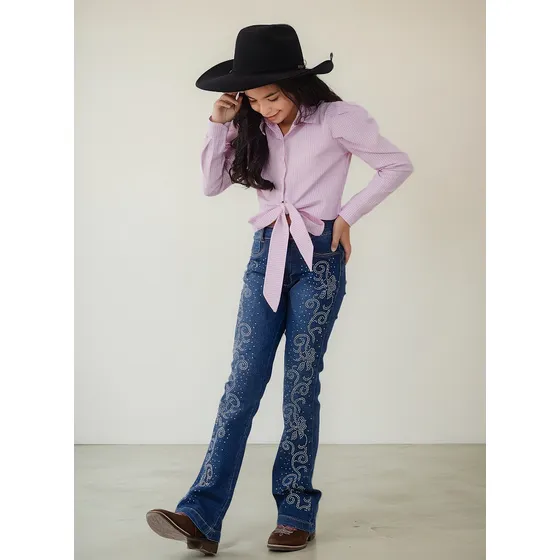 Calça Flare Boiadeira Country Menina Com Stras Brink Link