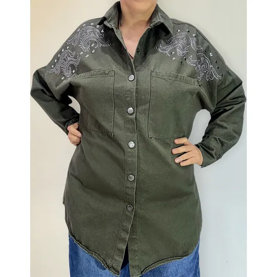 Camisa De Jean Con Apliques Xxl 50