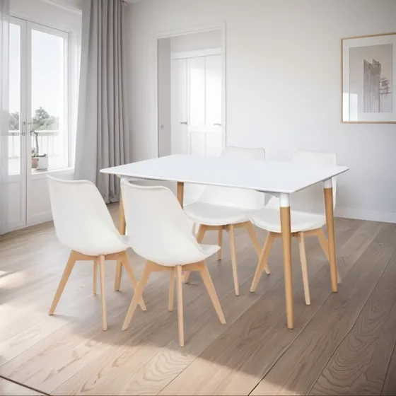 Mesa Nordica Madera 140x80 Comedor Y 4 Sillas Tulip