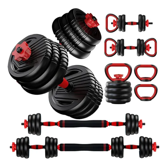 Set Pesas 30kg + Mancuernas + Adaptador Barra Y Accesorios