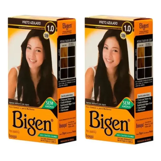Kit 2 Tintura Coloração Em Pó Bigen Tinta Preto Azulado 1.0