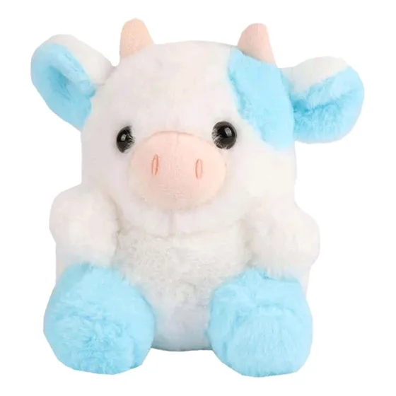 Peluche Vaca Colores Blanco Con Azul 17cm Largo 10cm Ancho