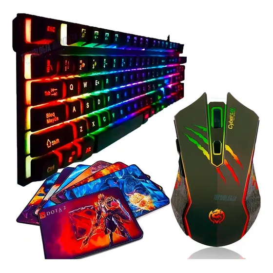 Kit Gamer Cybertel Teclado Semi Mecánico RGB + Mouse Óptico 3400 DPI + Pad | Cuotas sin interés
