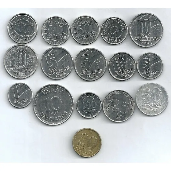 5 Centavos 1976 + 100 Cruzeiros 1985 + 14 Moedas