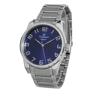 Relogio Champion Masculino Prateado Visor Azul Calendario Relogio Champion Masculino Prateado Visor Azul Calendario