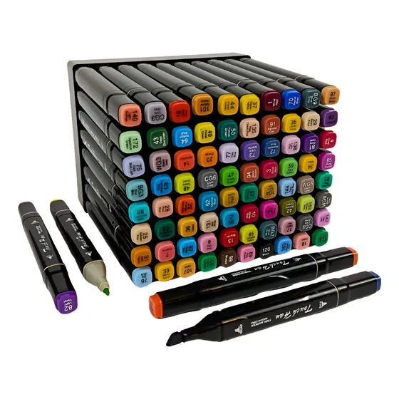 Kit X80 Marcadores Fibrones Doble Punta + Estuche+ Base Pro